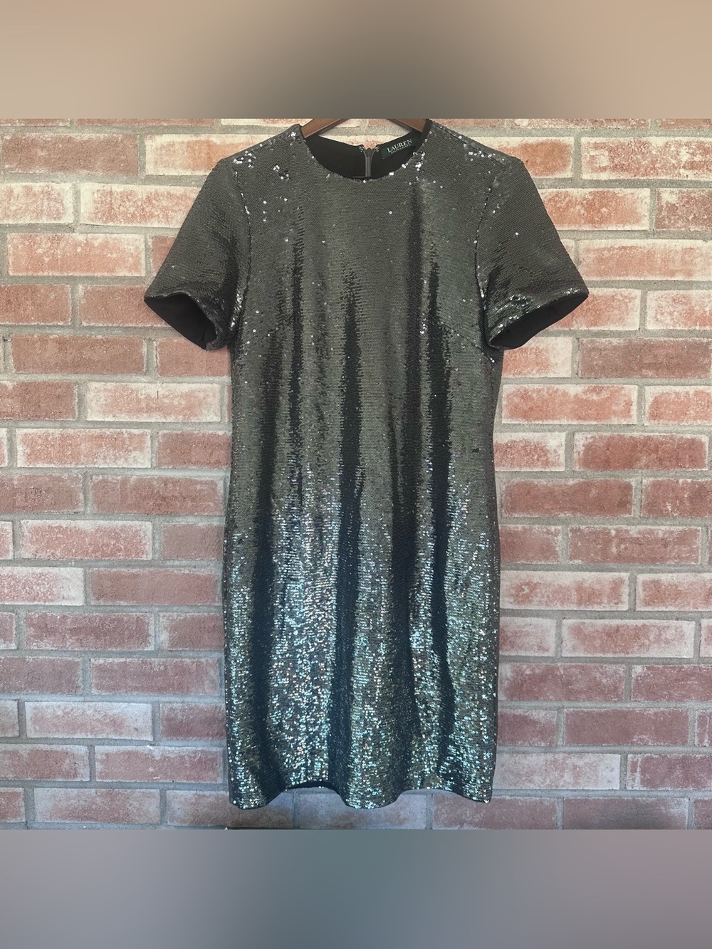 Lauren Ralph Lauren Sequin Shift Dress Women’s 8 Silver Black Party Eras Glam